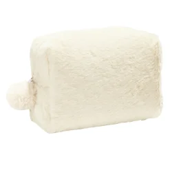Pochette à cosmétiques fausse fourrure rose ou beige 19x9xH12cm