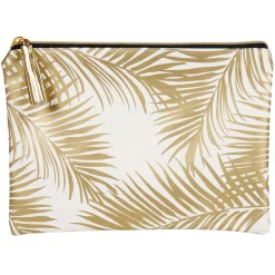 Pochette à maquillage motif feuillage tropical doré