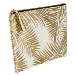 Pochette à maquillage motif feuillage tropical doré