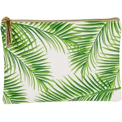 Pochette à maquillage motif feuillage tropical vert