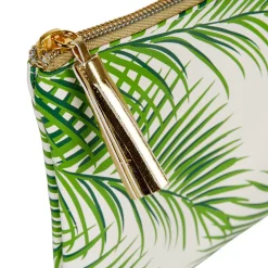 Pochette à maquillage motif feuillage tropical vert