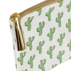 Pochette à maquillage motif tropical cactus vert