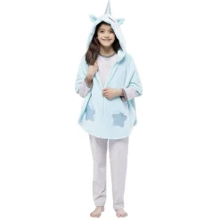 Poncho licorne bleu 6/8 ans