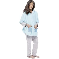 Poncho licorne bleu 6/8 ans