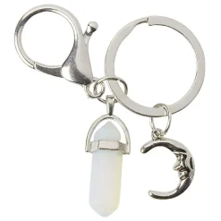 Porte clés métal avec pierre blanche