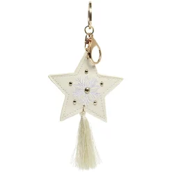Porte-clé en forme d'étoile avec pompon beige