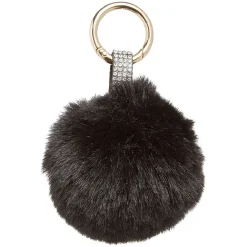 Porte-clé pompon en fausse fourrure uni avec starss