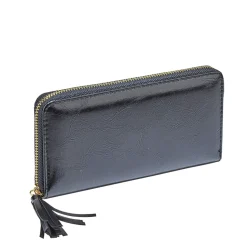 Portefeuille rectangulaire femme en simili décor pompon