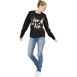 Pull de Noël femme Inscription Ho Ho Ho noir doré