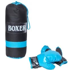 Punching ball avec paire de gant bleu et noir
