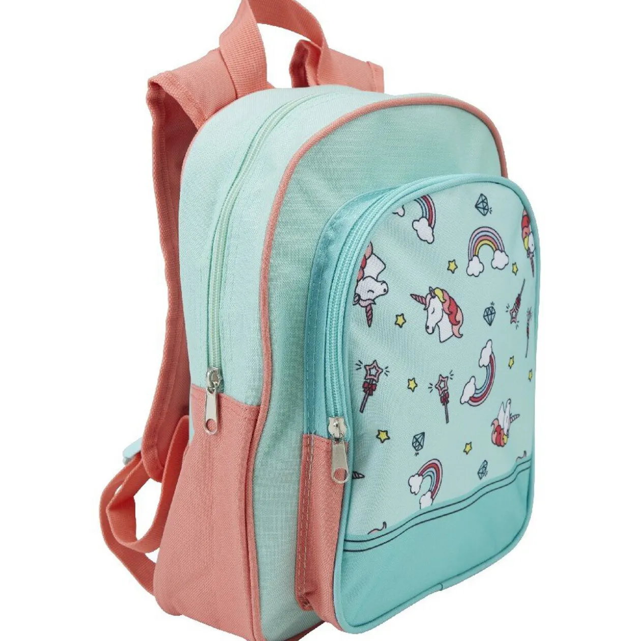 Sac à dos maternelle motif licorne arc-en-ciel rose et bleu