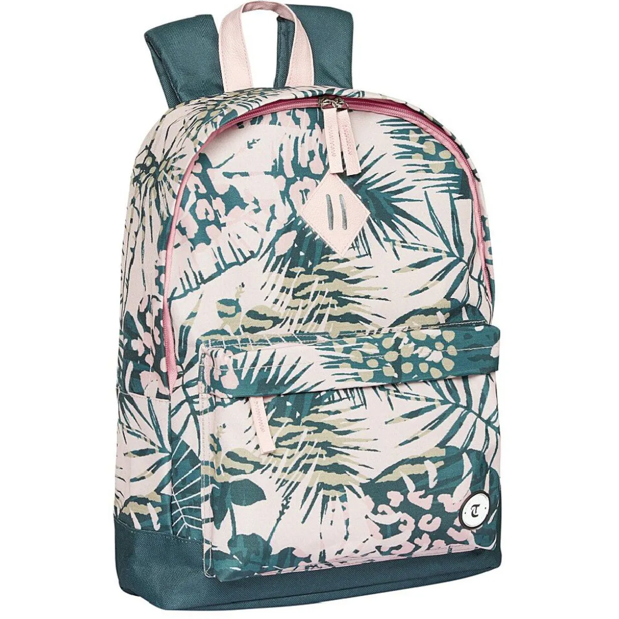 Sac à dos motif feuillage tropical rose et vert foncé