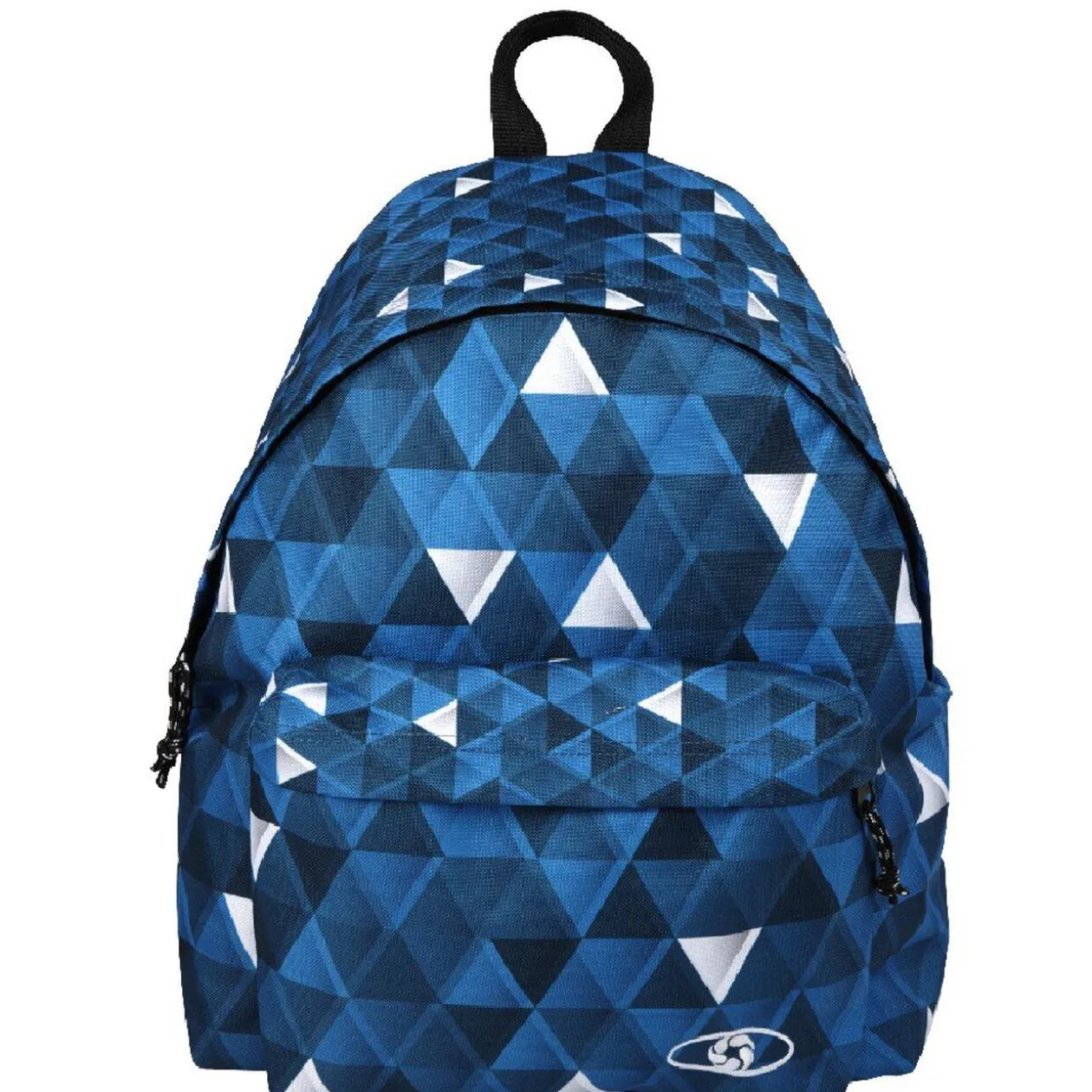 Sac à dos motif triangles bleu noir et blanc