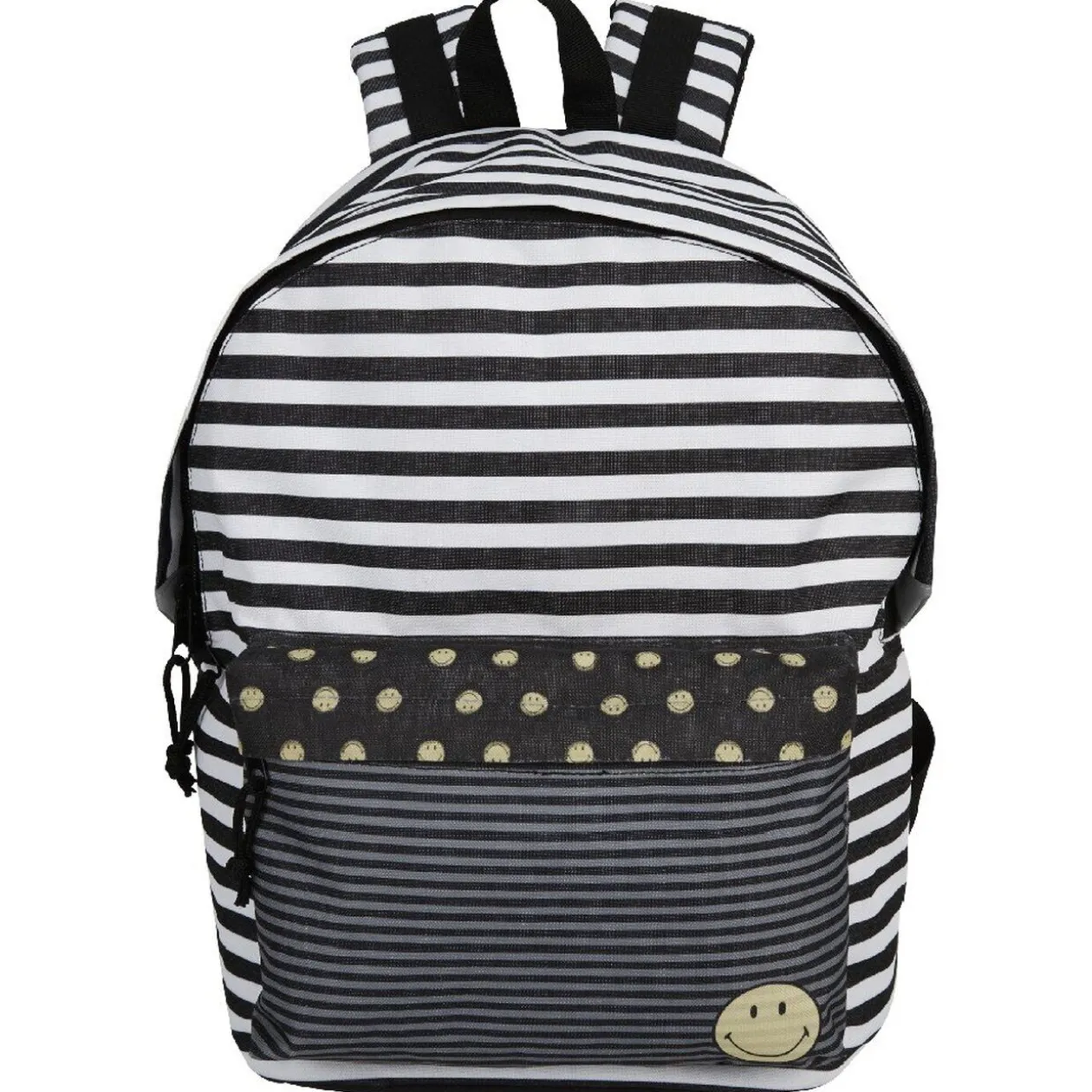 Sac à dos rayé noir et blanc design smiley