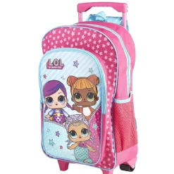 Sac à dos Trolley LOL motifs étoilés roses avec roulettes