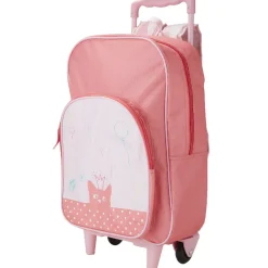 Sac à dos Trolley rose motif chat avec roulettes