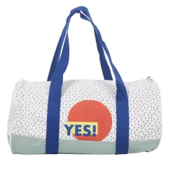 Sac de bowling blanc bleu inscription Yes motif rond rouge