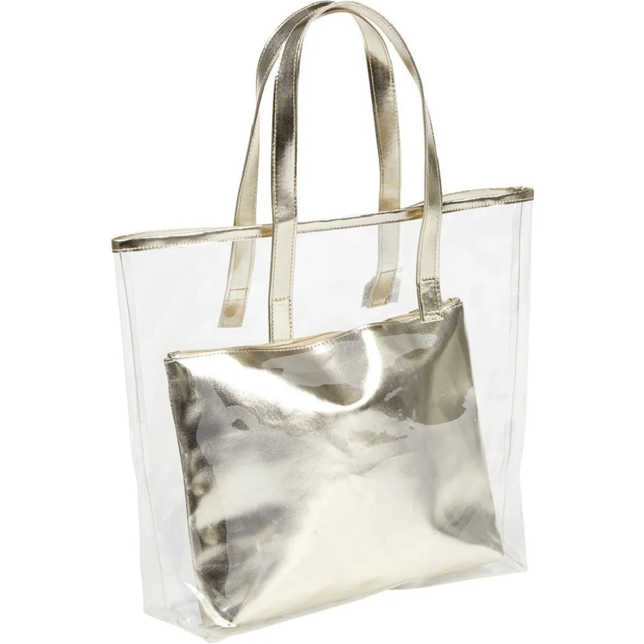 Sac de plage transparent avec pochette doré