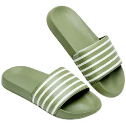 Sandales claquettes plastique Vert rayé blanc