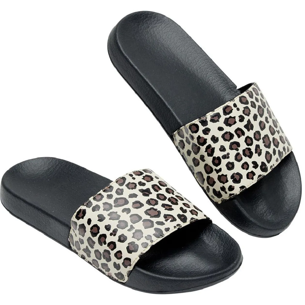 Sandales claquettes plastique imprimé léopard