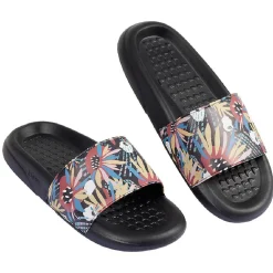 Sandales claquettes plastique noir motif feuillage multicolore 38/39