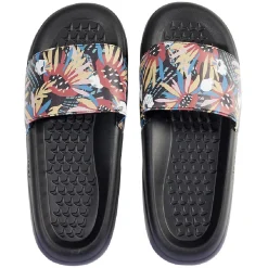 Sandales claquettes plastique noir motif feuillage multicolore 40/41