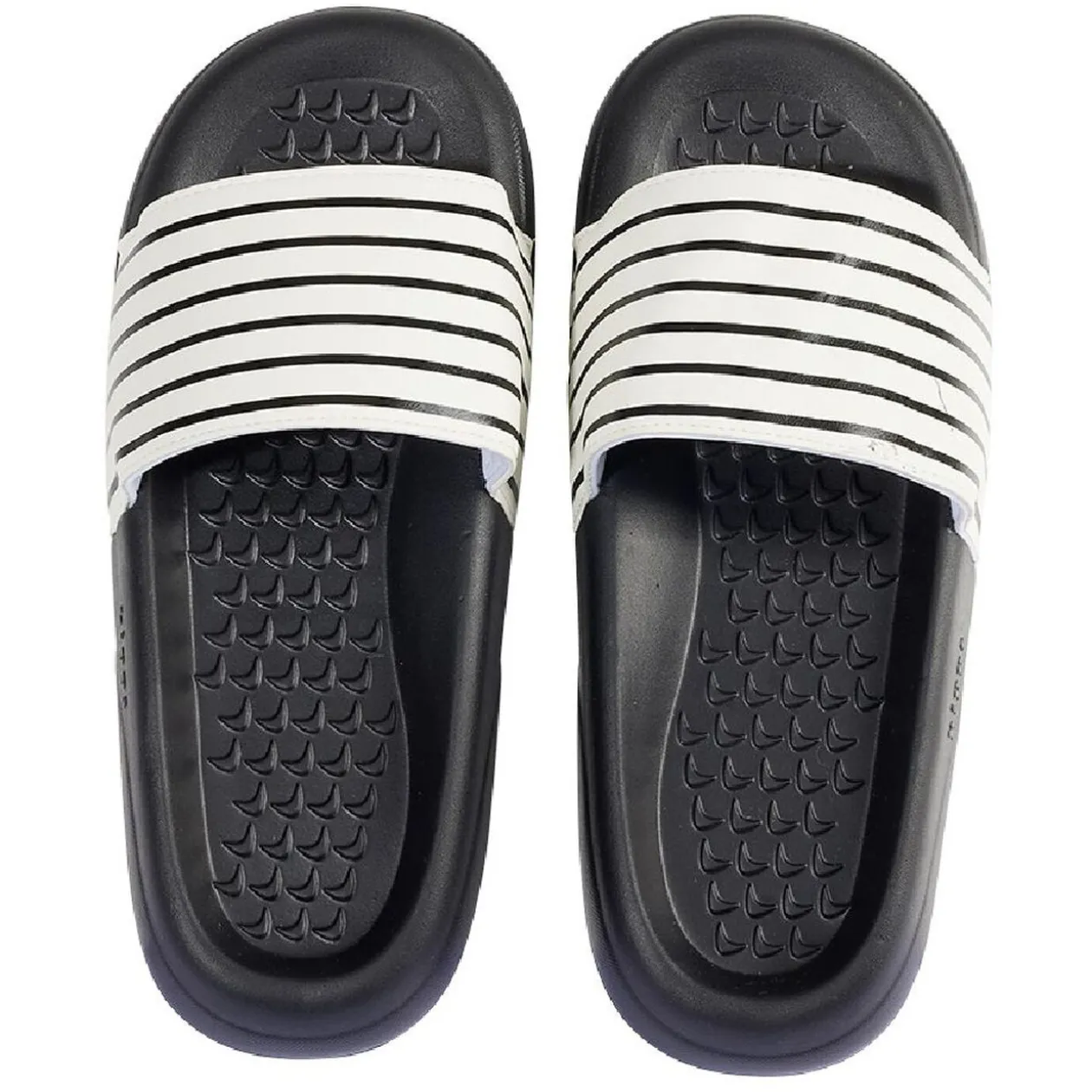 Sandales claquettes plastique noir rayé blanc 36/37