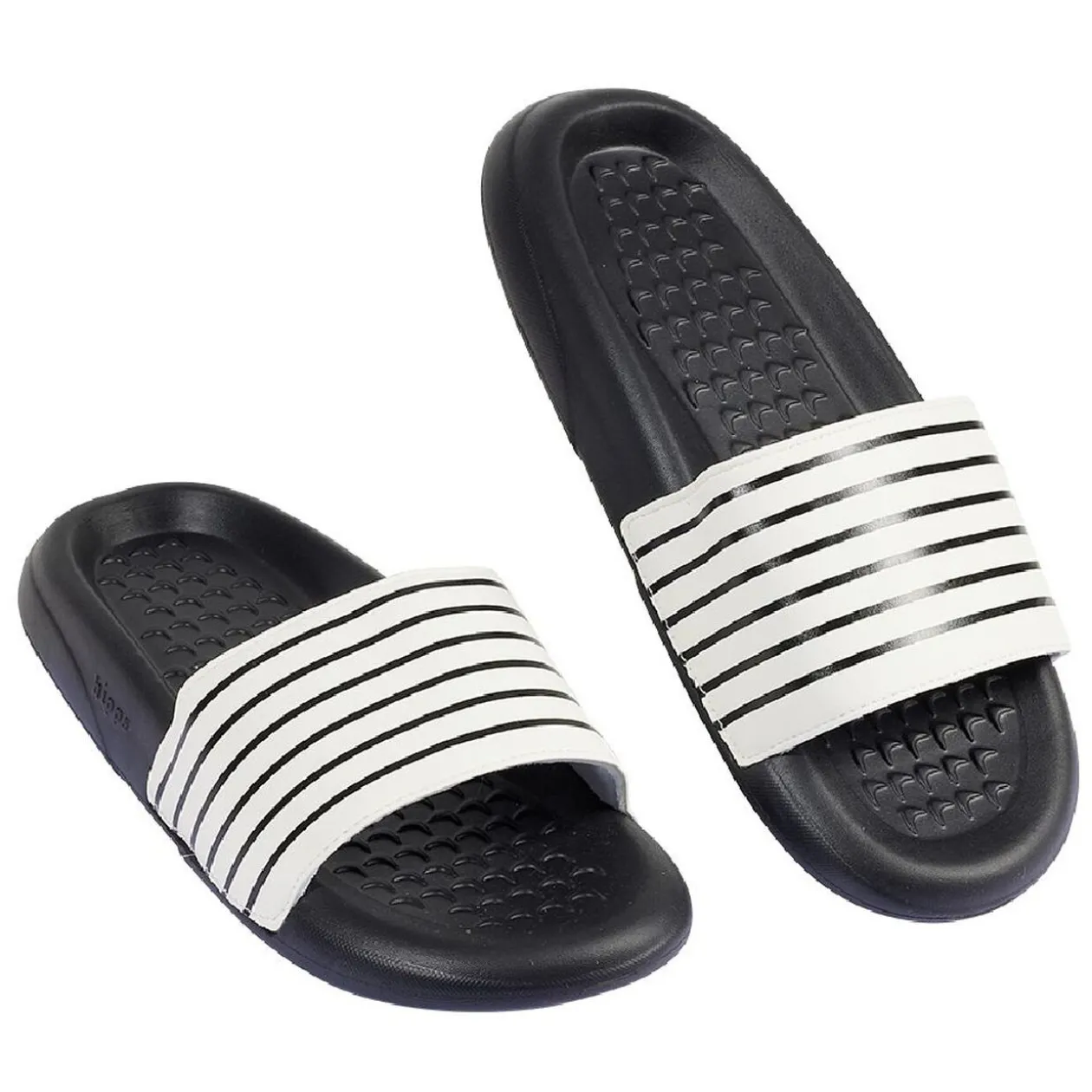 Sandales claquettes plastique noir rayé blanc 38/39