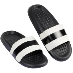 Sandales claquettes plastique noir avec bandes blanches 44/45