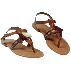 Sandales Femme pompon marron beige T36-40