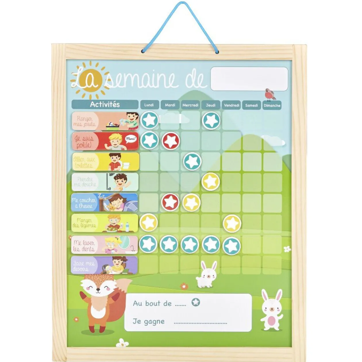 Semainier en bois avec récompenses pour enfant