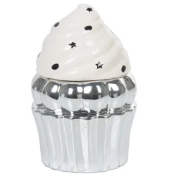 Sucrier cupcake gris argenté avec couvercle blanc