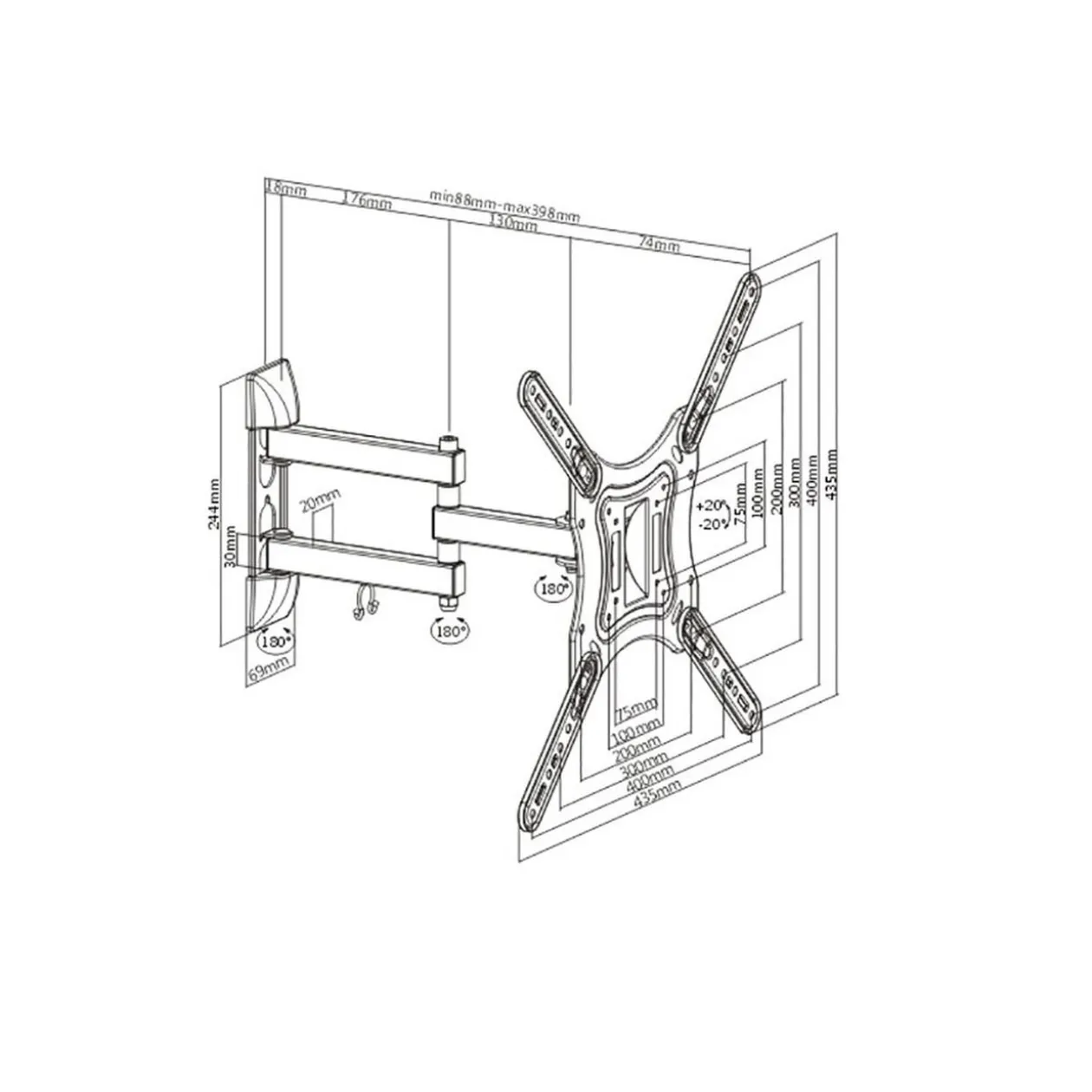 Support mural rotatif pour TV 23"-55"