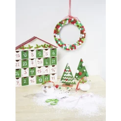 Suspension Couronne de Noël Set créatif pompon rouge et vert