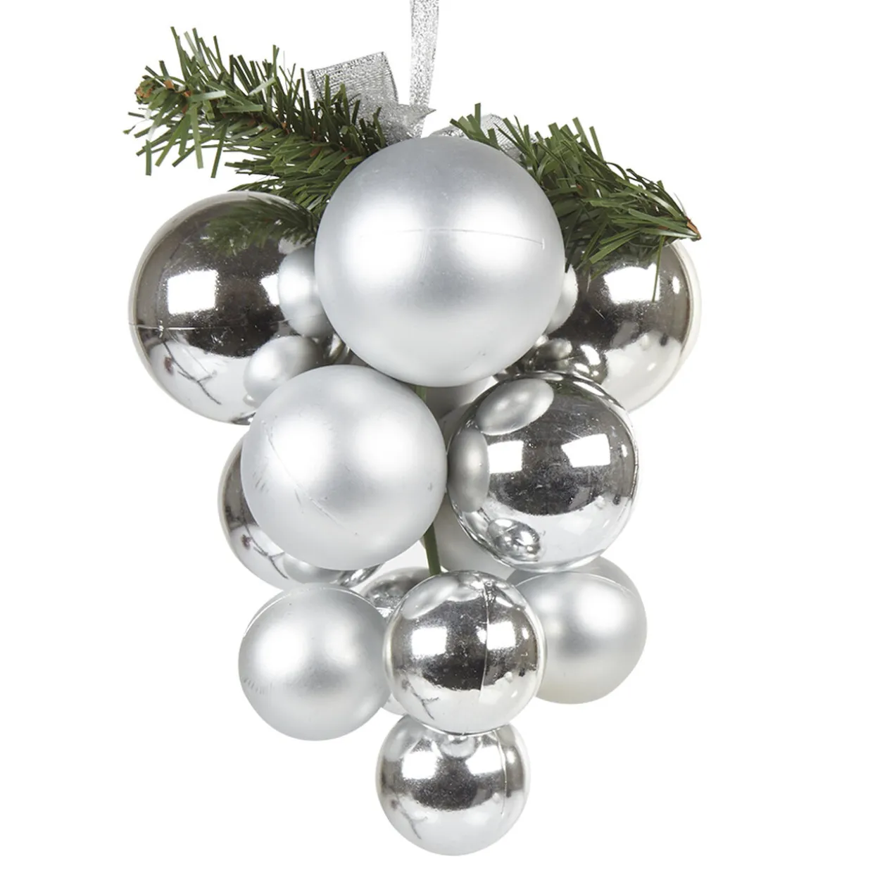Suspension grappe boule de Noël argentée
