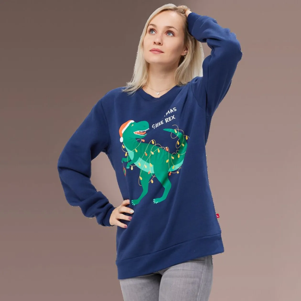 Sweat de Noël homme Christmas Tree Rex bleu et vert