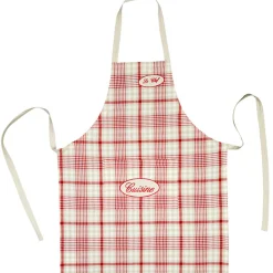 Tablier brodé à carreaux rouges