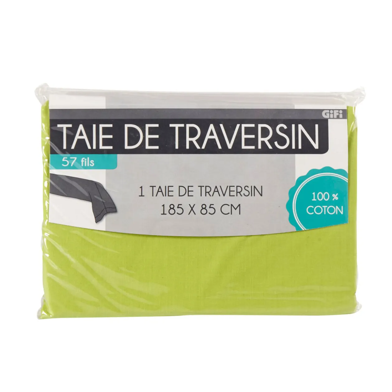 Taie de traversin vert anis uni