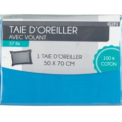 Taie oreiller bleu avec volant