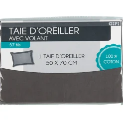Taie oreiller grise foncé avec volant