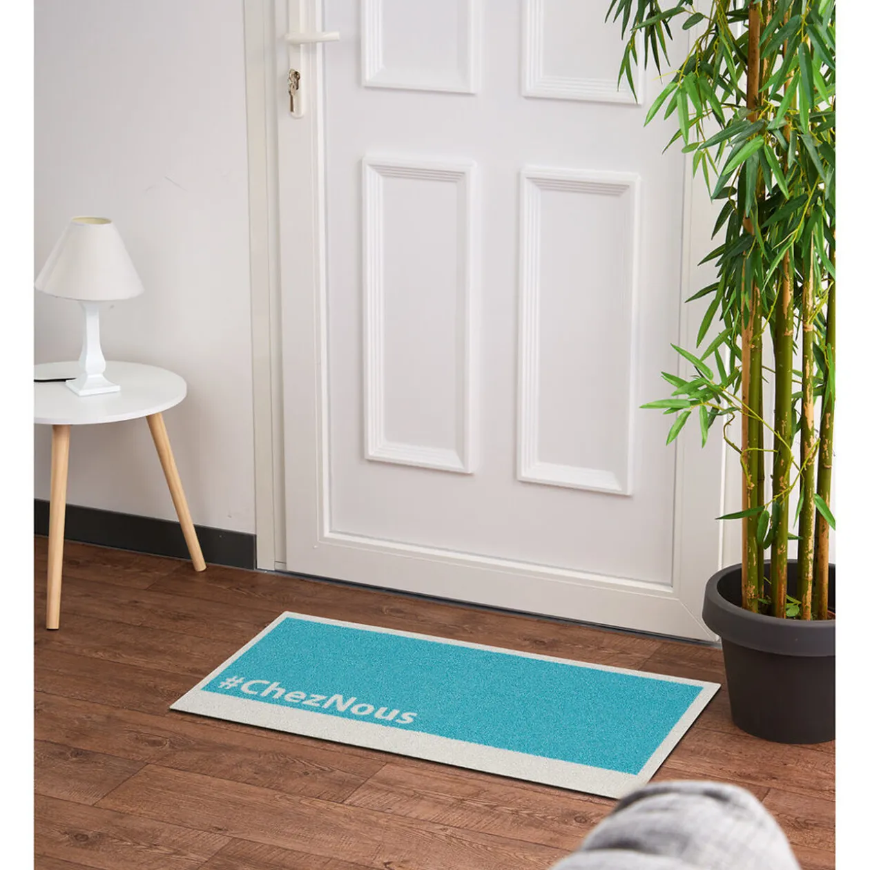 Tapis d entrée bleu blanc Chez nous