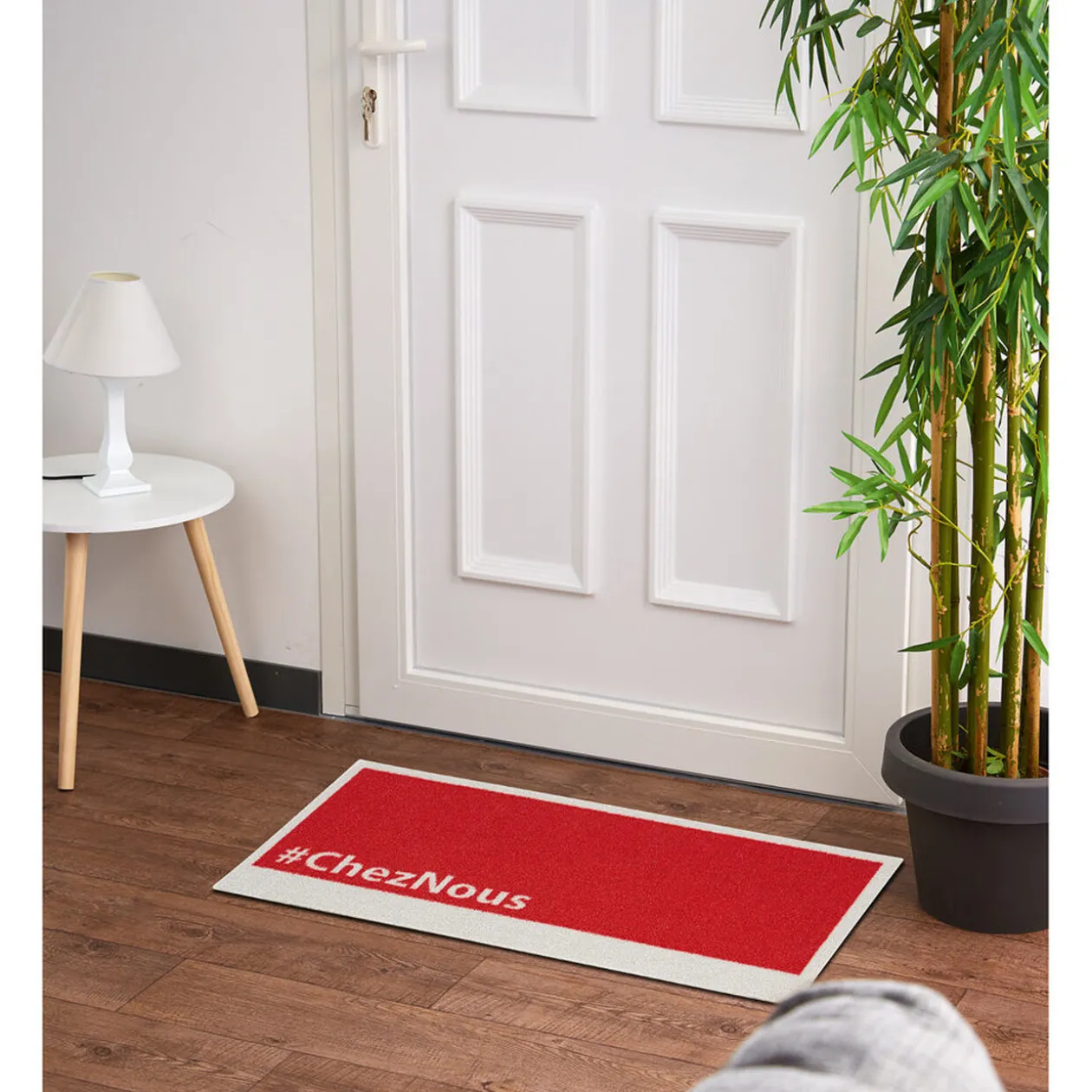 Tapis d entrée rouge blanc Chez nous