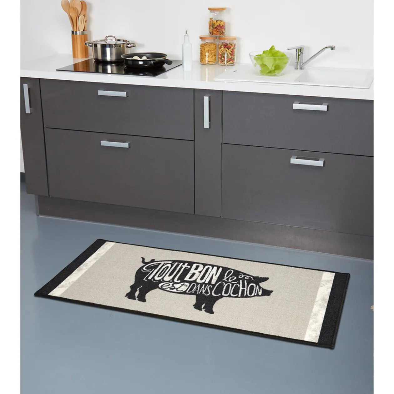 Tapis de cuisine design cochon format L