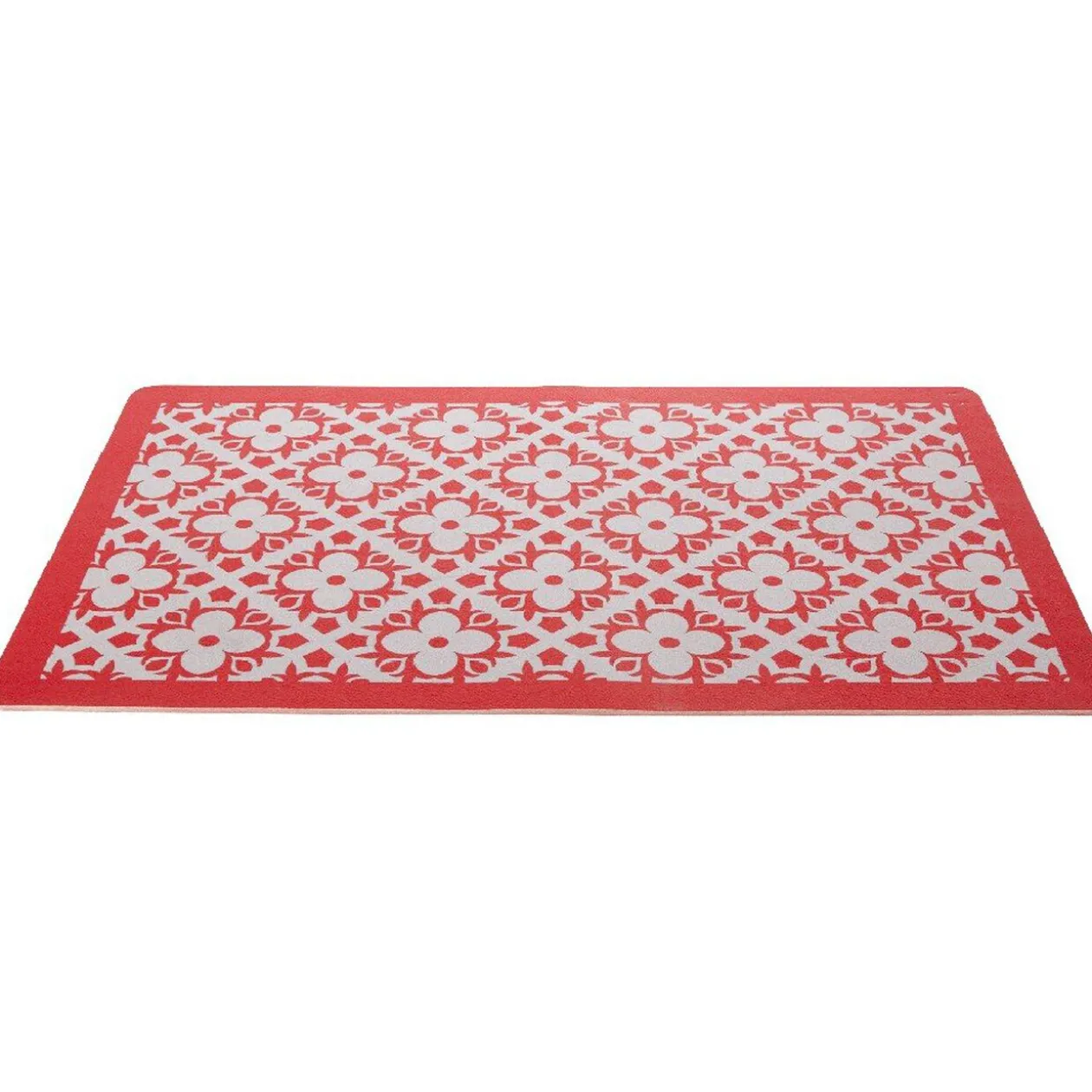 Tapis de cuisine floral rouge et gris