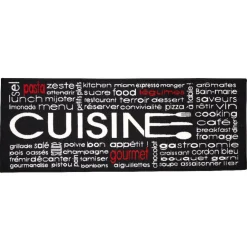 Tapis de cuisine noire motif inscriptions blanches et rouges