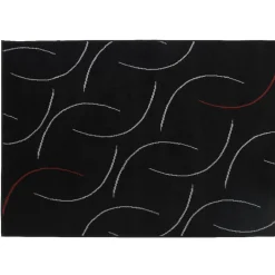 Tapis géométrik noir design courbes blanches et rouges