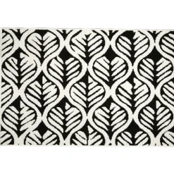 Tapis imprimé feuille noir et blanc