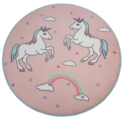 Tapis rond enfant rose design licorne
