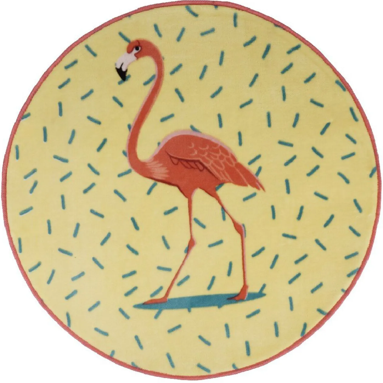 Tapis rond jaune motif flamant rose