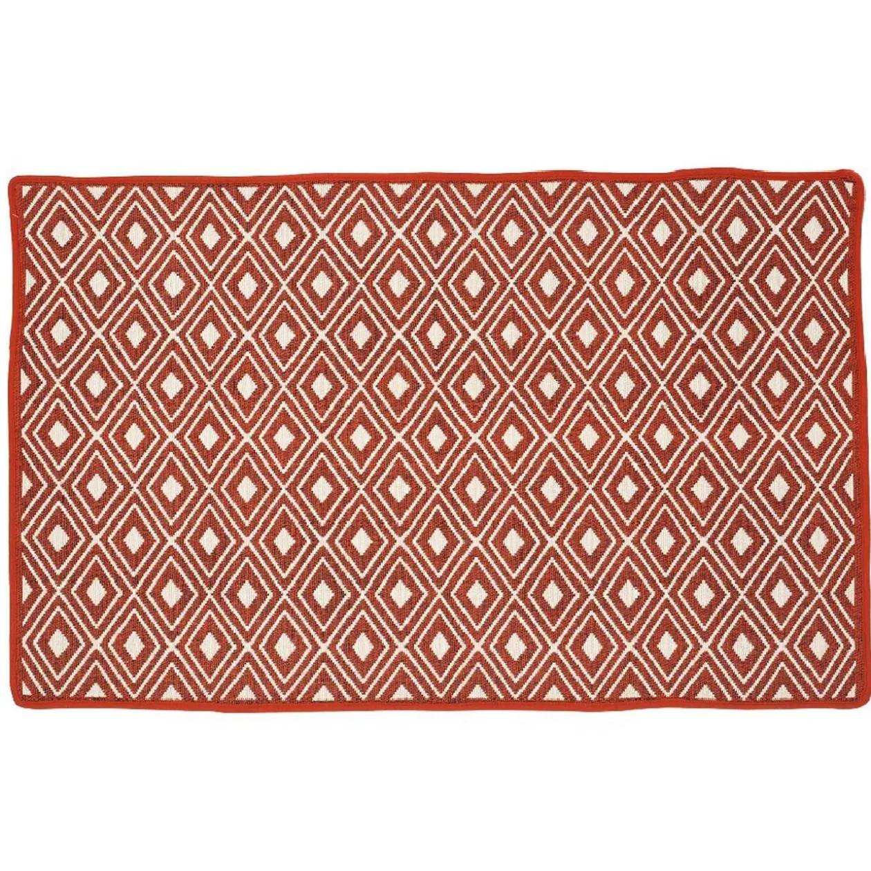 Tapis réversible rouge et blanc design losanges